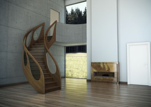 Garde-corps en bois avec incrustations de verre en forme de larme