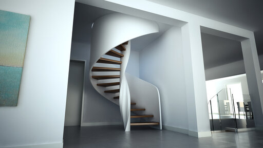 Tornado – Escalier en bois courbé aux lignes fluides et organiques