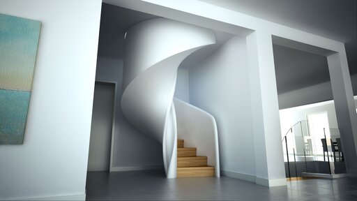 Tornado – Escalier en bois courbé aux lignes fluides et organiques