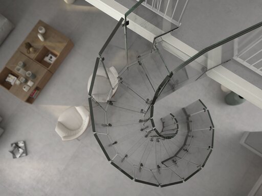 Fly – Escalier en verre incurvé à l'aspect ouvert et sculptural