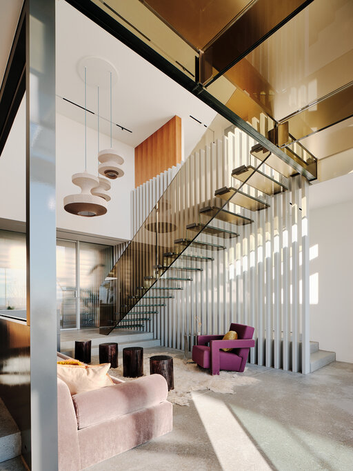Mistral Bronze - Glastreppe mit Bronze farbenen Glas - Fougeron Architects Arkansas st. Siller Ganzglastreppe 7