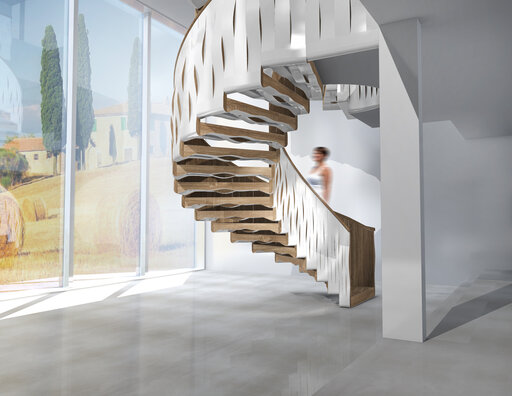 Helical Wave – Escalier en bois courbé aux lignes fluides et organiques