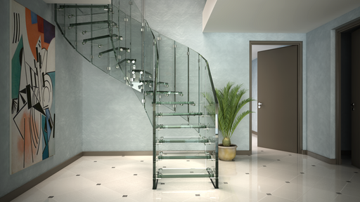 New Fly mini – Escalier en verre incurvé à l'aspect ouvert et sculptural