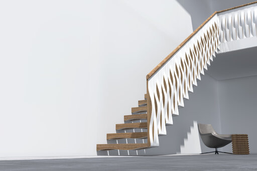 Wave Rail - 05 2018 Rendering Treppe ONDEGGIANTE weiß LEGNO CHAIRO