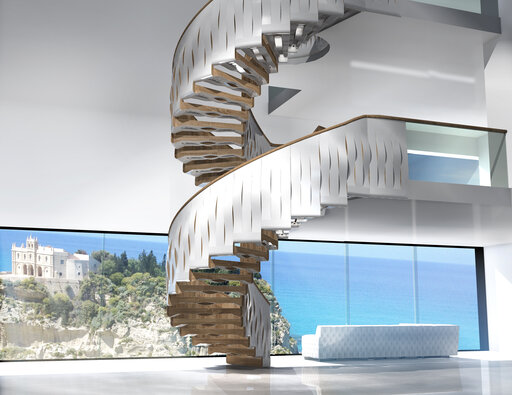 Helical Wave - 06 2018 Rendu : escalier blanc CON VETRATA VISTA MARE