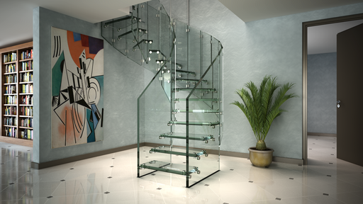 Fly – Escalier en verre incurvé à l'aspect ouvert et sculptural