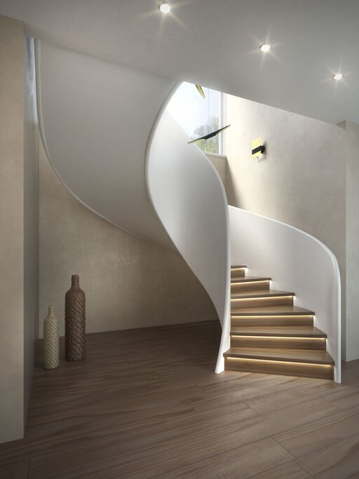 Tornado – Escalier en bois courbé aux lignes fluides et organiques