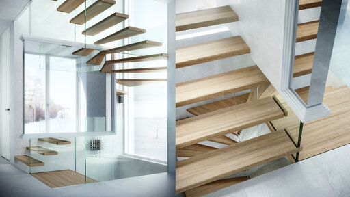 Mistral Magic - tragende Glastreppe mit schwebend Spiegel